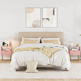 Night Stand with Charging Station, Fluted Bedside Table with Gold Frame