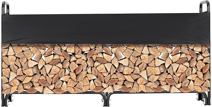 12 Ft Firewood Rack Outdoor, Firewood Rack With Anti-Rust Coating and Waterproof Cover