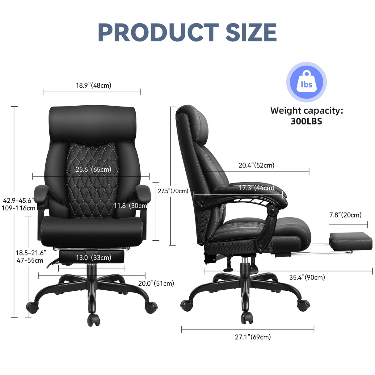 Office Chair, Big and Tall Office Chair, Reclining Office Chair with Footrest Home Office