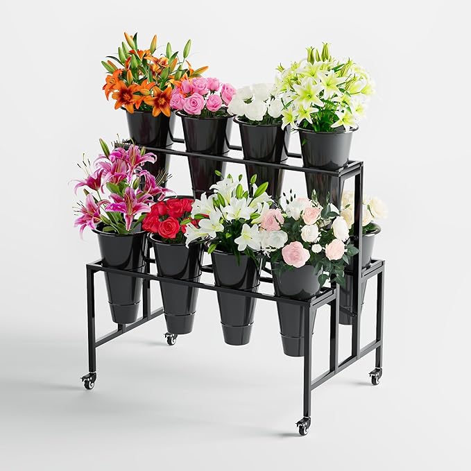 Moving Plant Stand with Wheels Heavy Duty Garden Cart Display Flower Shelf