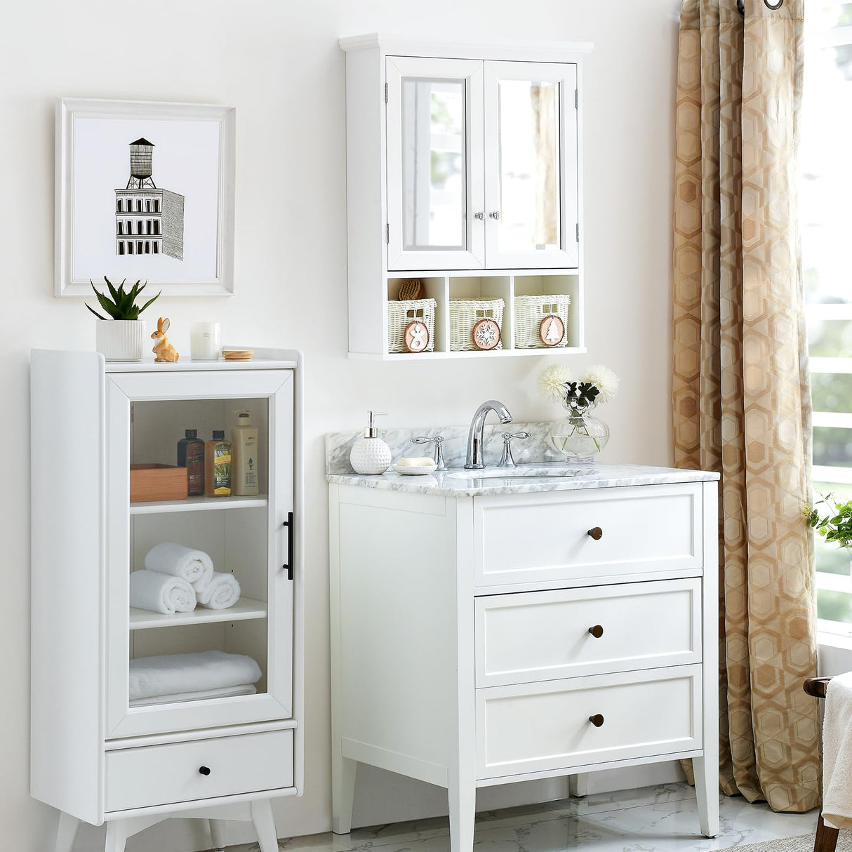 Medicine Cabinet, Bathroom Organiser, Wall Mounted Bathroom Cabinet with Mirror