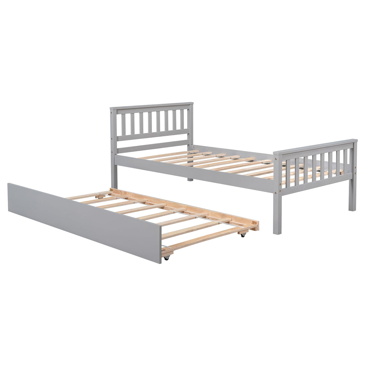 Wood Platform Bed Frame with Headboard and Footboard, Twin Bed Frame with Trundle