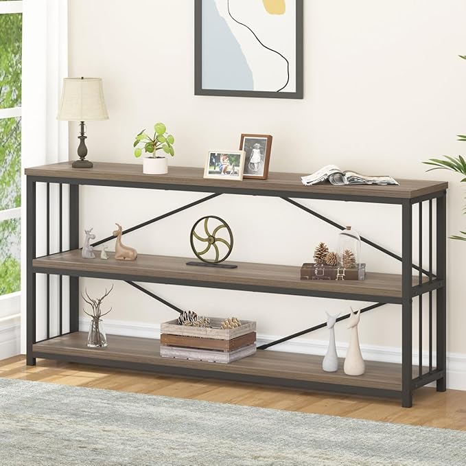 Industrial Console Entryway Table, Metal Wood Rustic Sofa Table with Storage