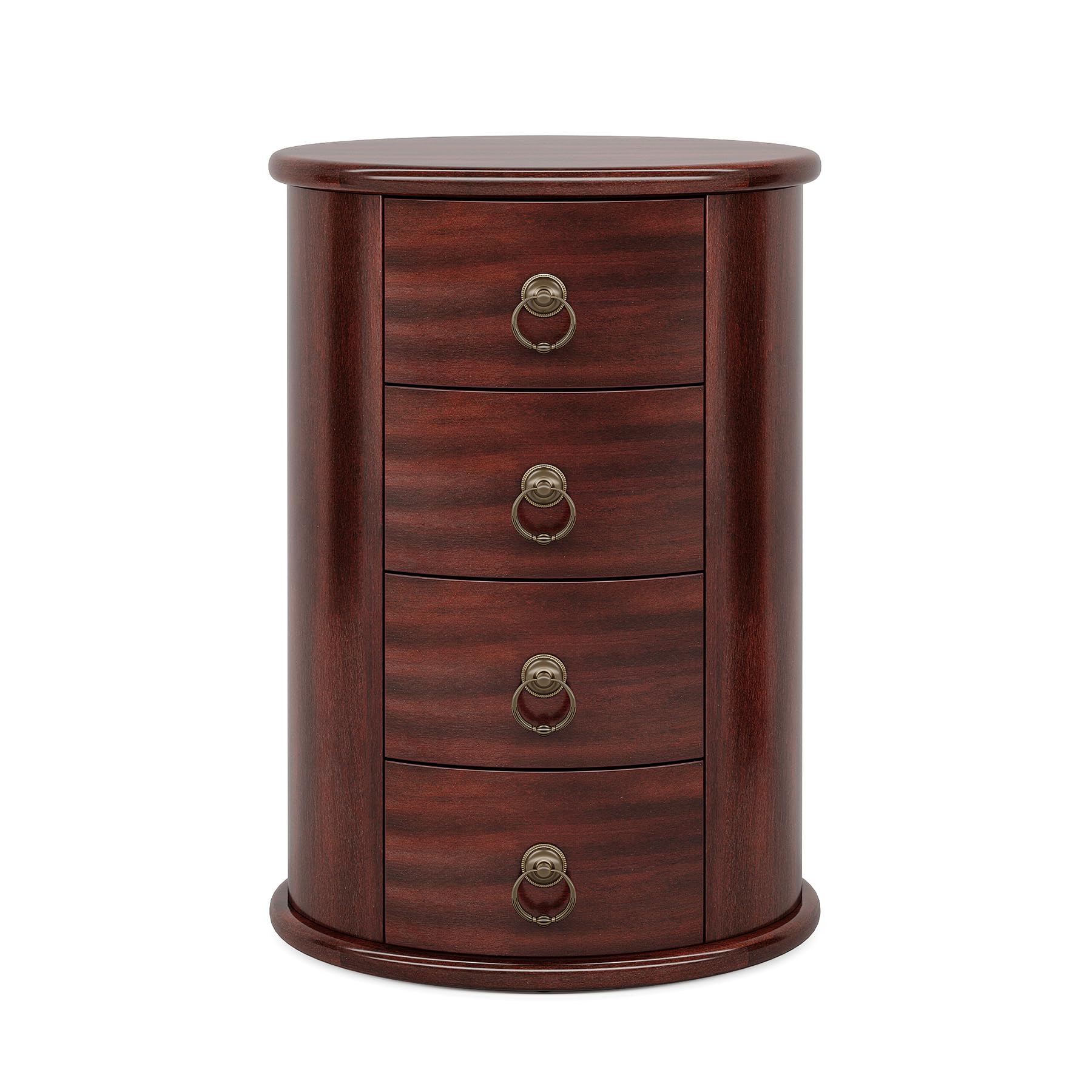 Solid Wood End Table, Round Side Table with 4 Drawers, Vintage Bedside Table
