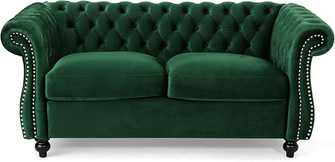 Karen Traditional Chesterfield Loveseat Sofa, BlackBerry