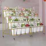Flower Display Stand With 12PCS Buckets, 3 Layers Metal Plant Stand with Wheels