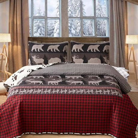 Lodge Bedspread Set Full/Queen Size Rustic Cabin Quilt Set Deer Bedding sets