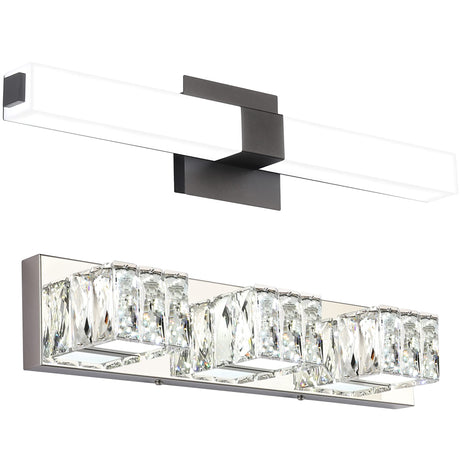 Bundle 24 inch Black Bathroom Lights with Crystal Vanity Light Fixtures 3 Light