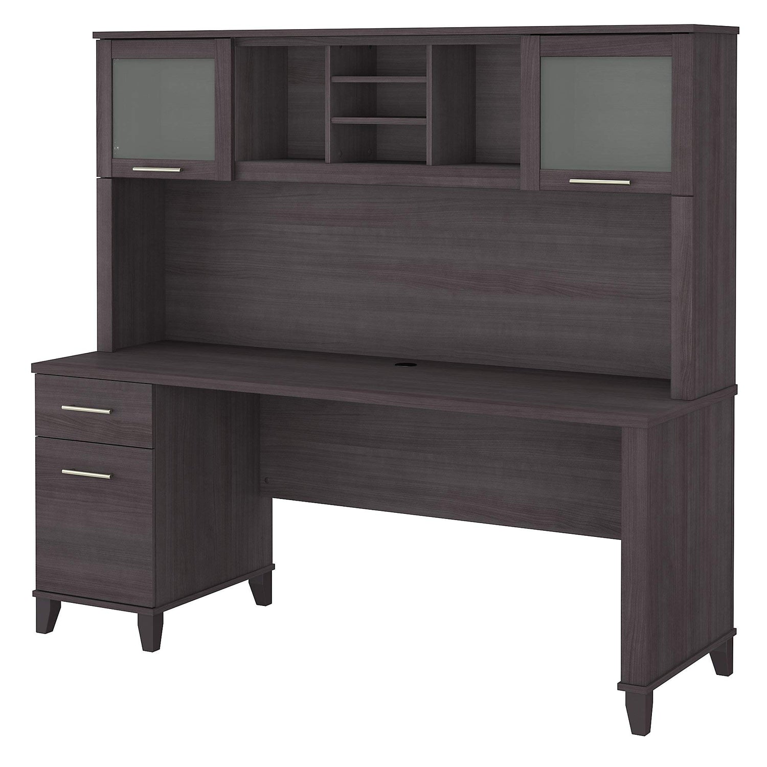 Executive Desk with Glass Cabinet Storage and File Drawers