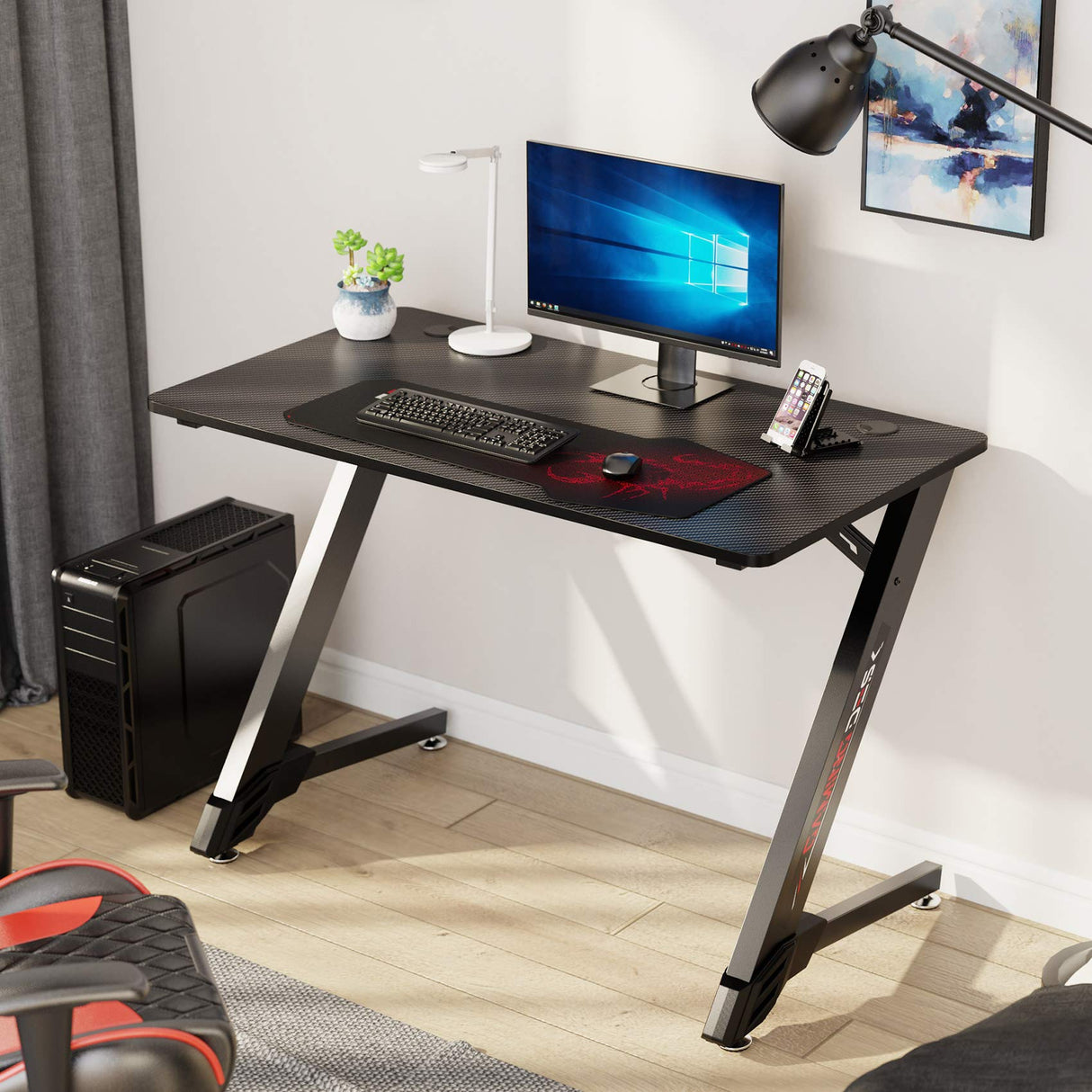 43 Inch Z Shaped Black Home Office PC Computer Gaming Desk, Gamer Work Study