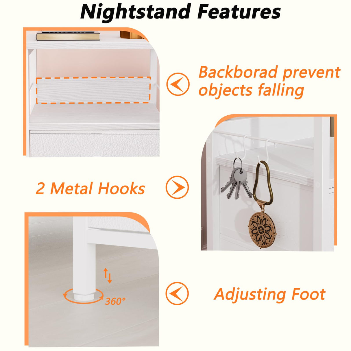 Nightstands Set 2, End Table with 2 Fabric Drawers, Bedside Table