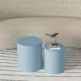 Nesting Coffee Table Set of 2, Blue Round Wooden Nesting Tables Modern Circle Table