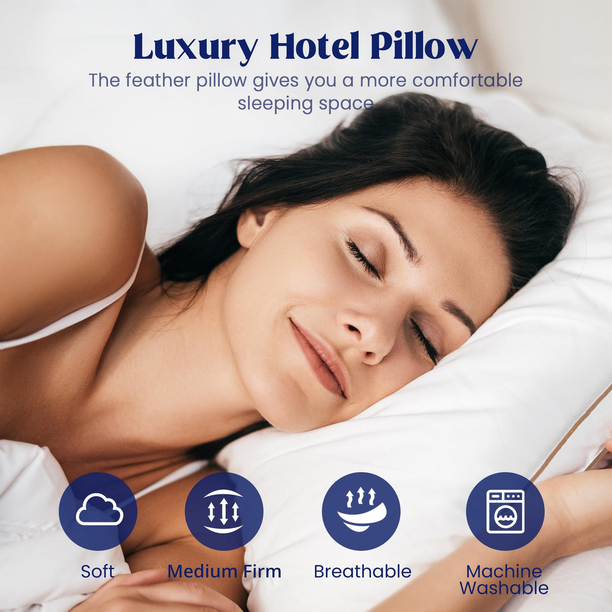 Goose Feather Down Pillows with 100% Cotton Cover, Soft Fluffy Luxury Hotel