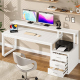 White Desk with 3 Drawers, 67 Inch White Computer Desk with Long Hutch, Home Office