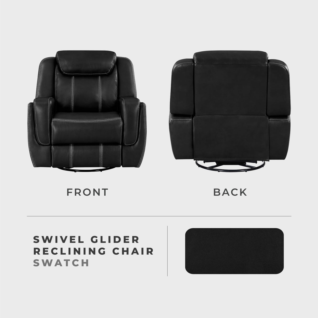 Swivel Glider Recliner Chair, Nursery Glider, Faux Leather Recliner Chair with Headrest, Manual Recliner Sofa Chair for Living Room/Office/Apartment, Black