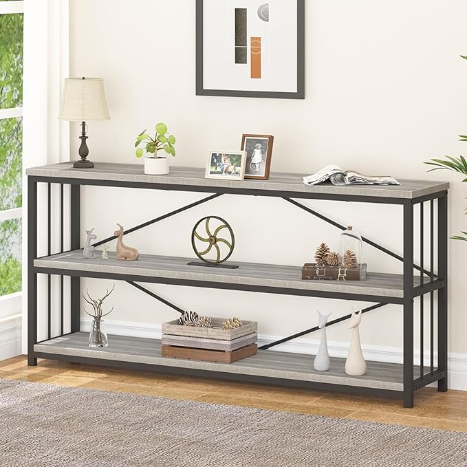 Industrial Console Entryway Table, Metal Wood Rustic Sofa Table with Storage
