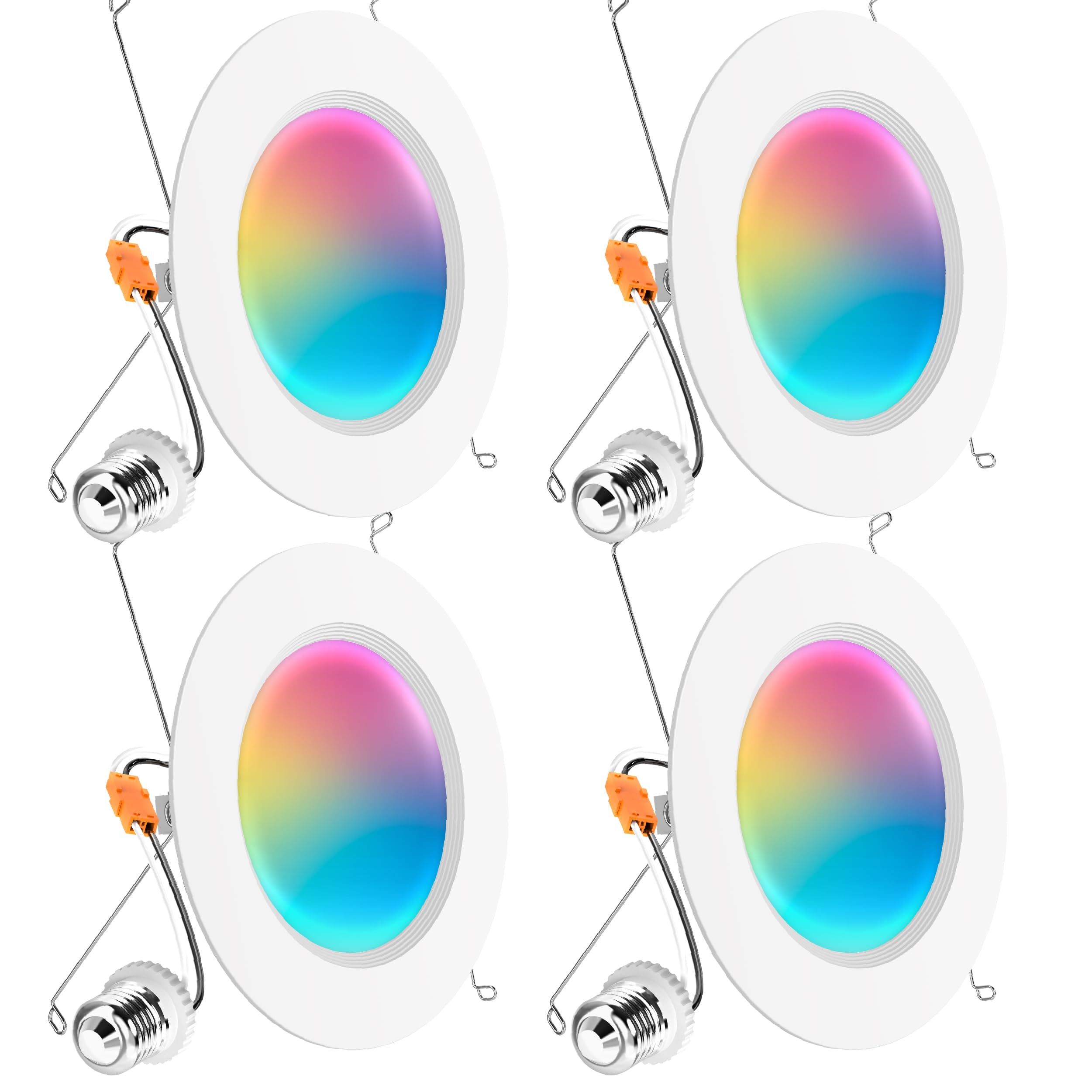 Smart LED Recessed Lights 6 Inch RGBW Color Changing - 4 Pack