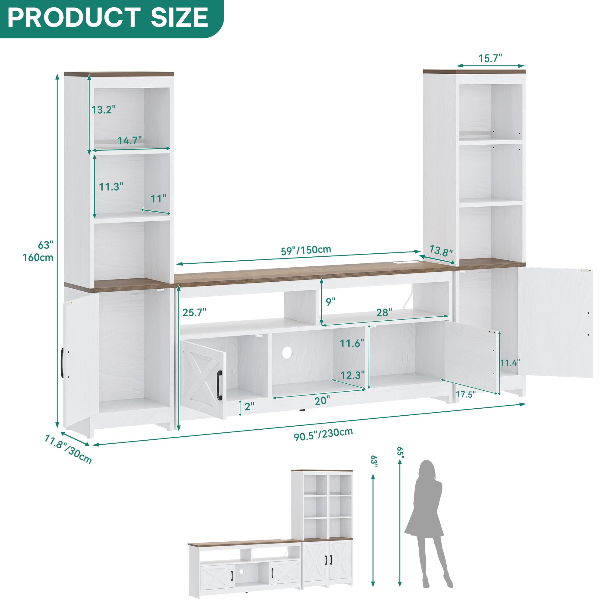 Farmhouse TV Stand for 65" TVs with LED Lights & Storage