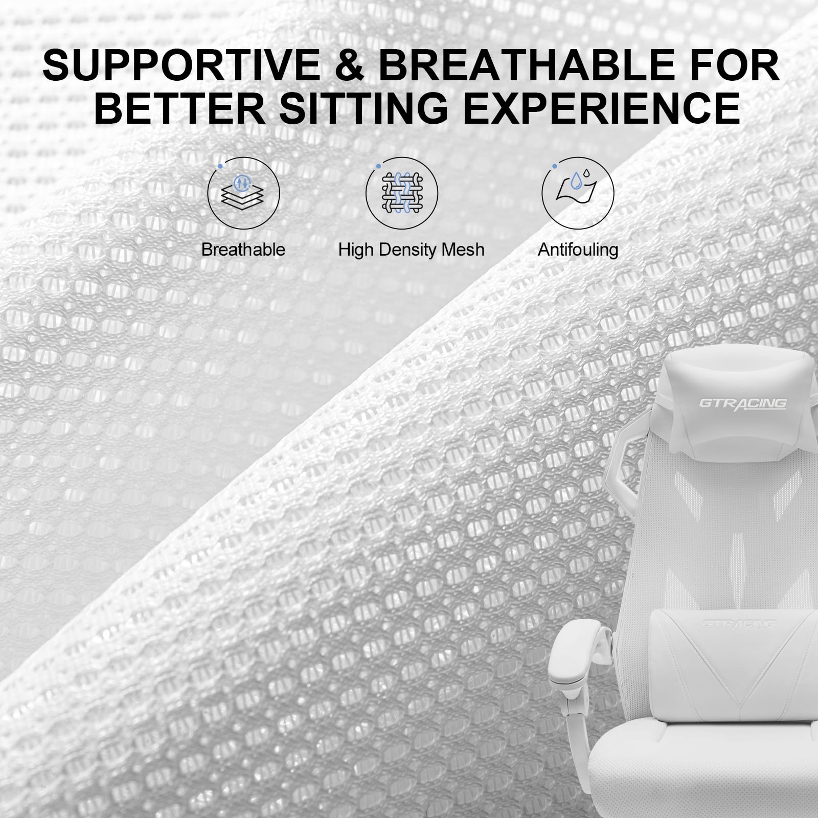 Ergonomic Gaming Chair with Mesh Back and Footrest - White