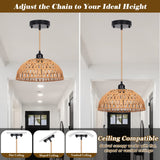 Rattan Pendant Light Fixtures 2 Packs, Boho Woven Basket Pendant Light, Handmade