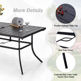 Metal Steel Slat Dining Rectangle Table with Adjustable Umbrella Hole