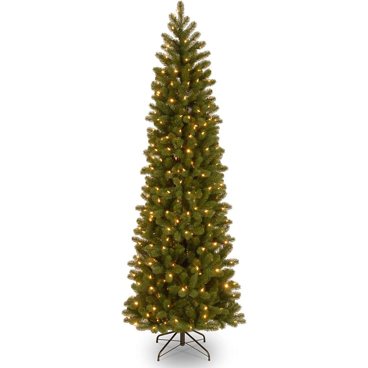 Pre-Lit 'Feel Real' Artificial Slim Downswept Christmas Tree, Green, Douglas Fir