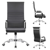 Ribbed Office Chair High Back PU Leather Desk Chair Adjustable Swivel Task Chair