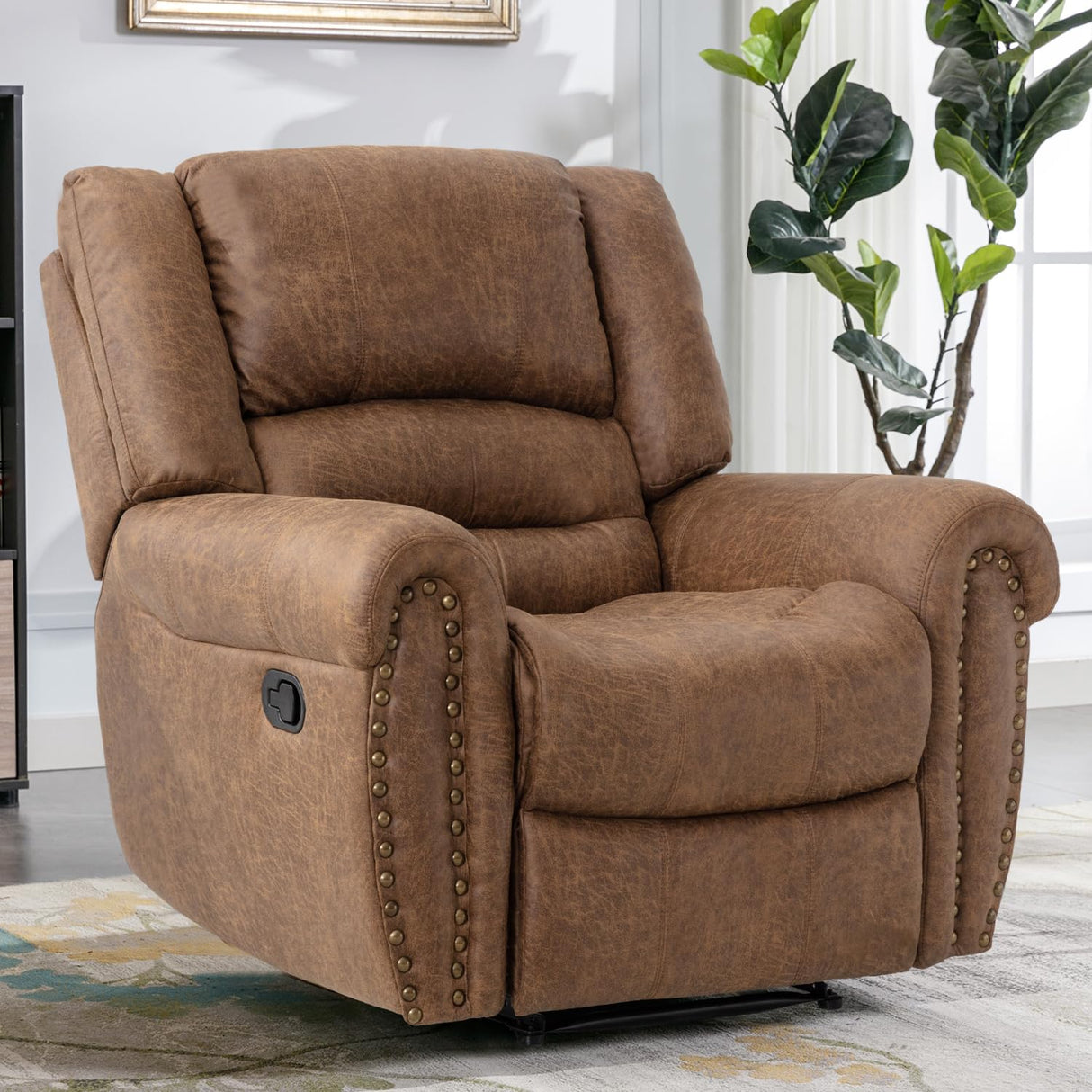 Leather Recliner Chair, Classic Breathable Manual Recliner Chair l