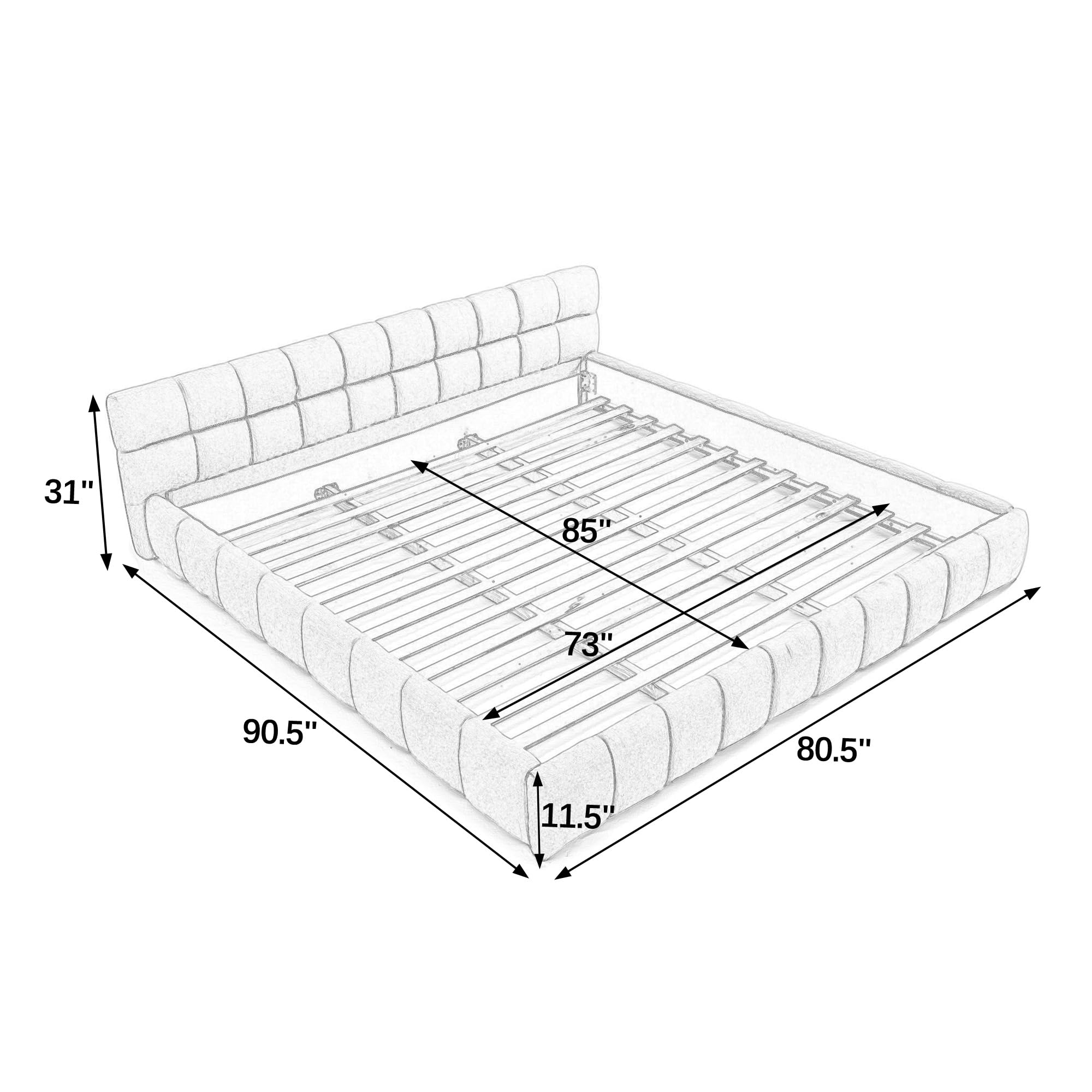 King Size Upholstered Platform Bed - Blue Green Chenille