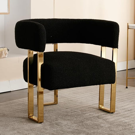 Modern Barrel Accent Chairs Set of 2, Boucle Fabric Living Room Chairs with Gold Metal