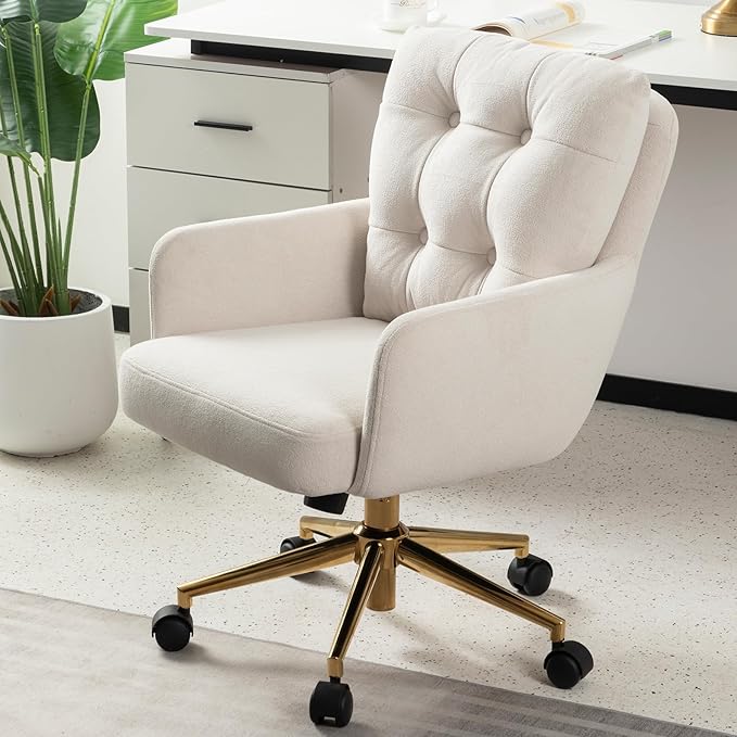 Velvet Office Chair, Comfy Home Office Desk Chairs with Lumbar Support, Modern Velvet