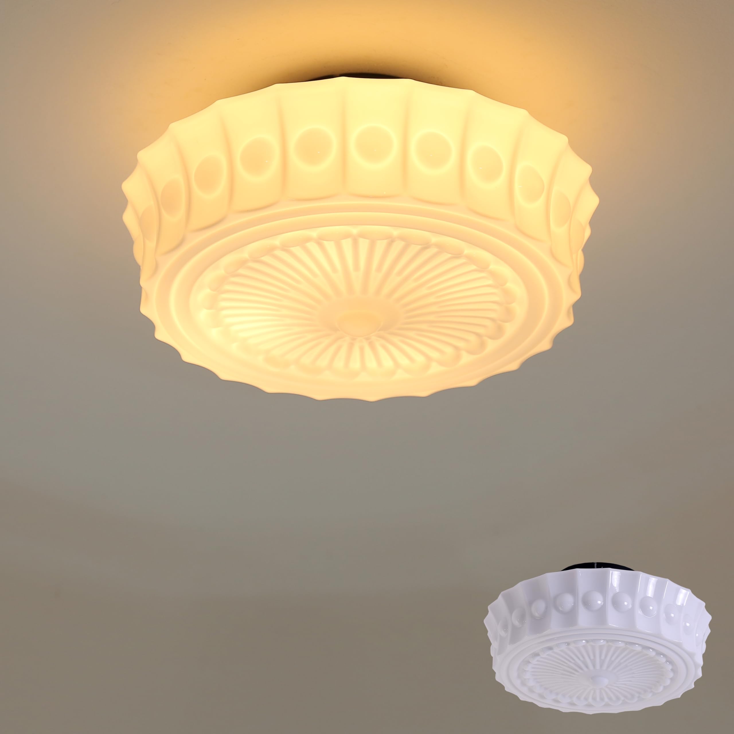 Schoolhouse Ceiling Light Fixture - 13.8" Milk Glass Semi Flush Mount