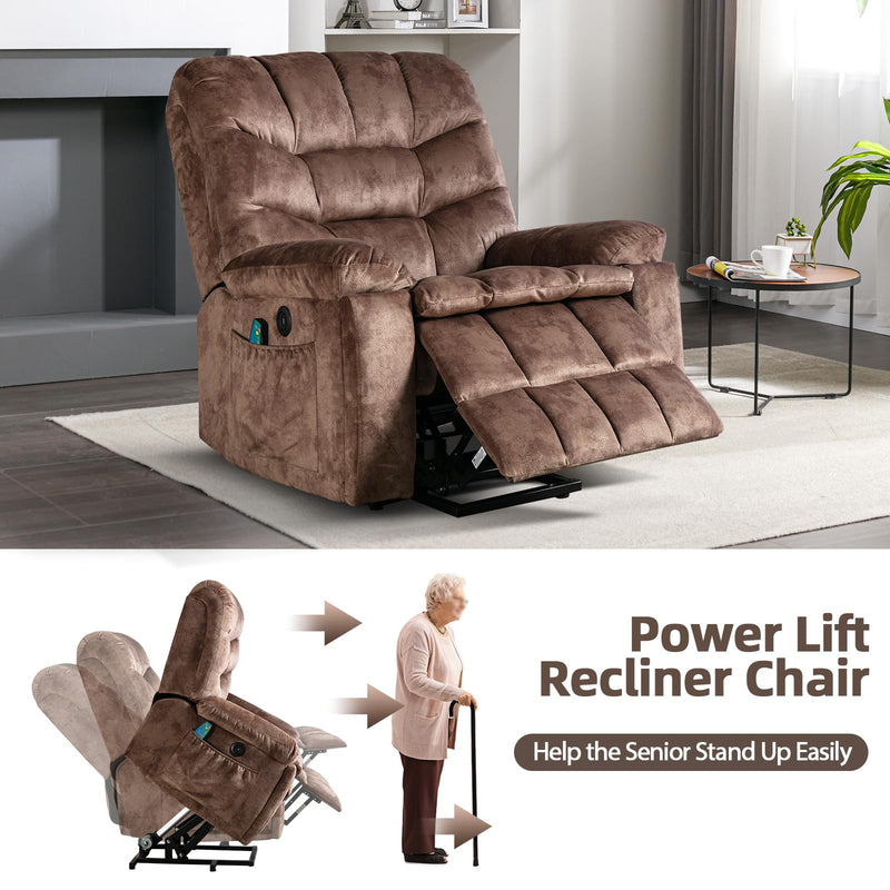 Phoenix Home Large Power Lift Chair with Massage and Heat for Elderly Recliner, Light Grey