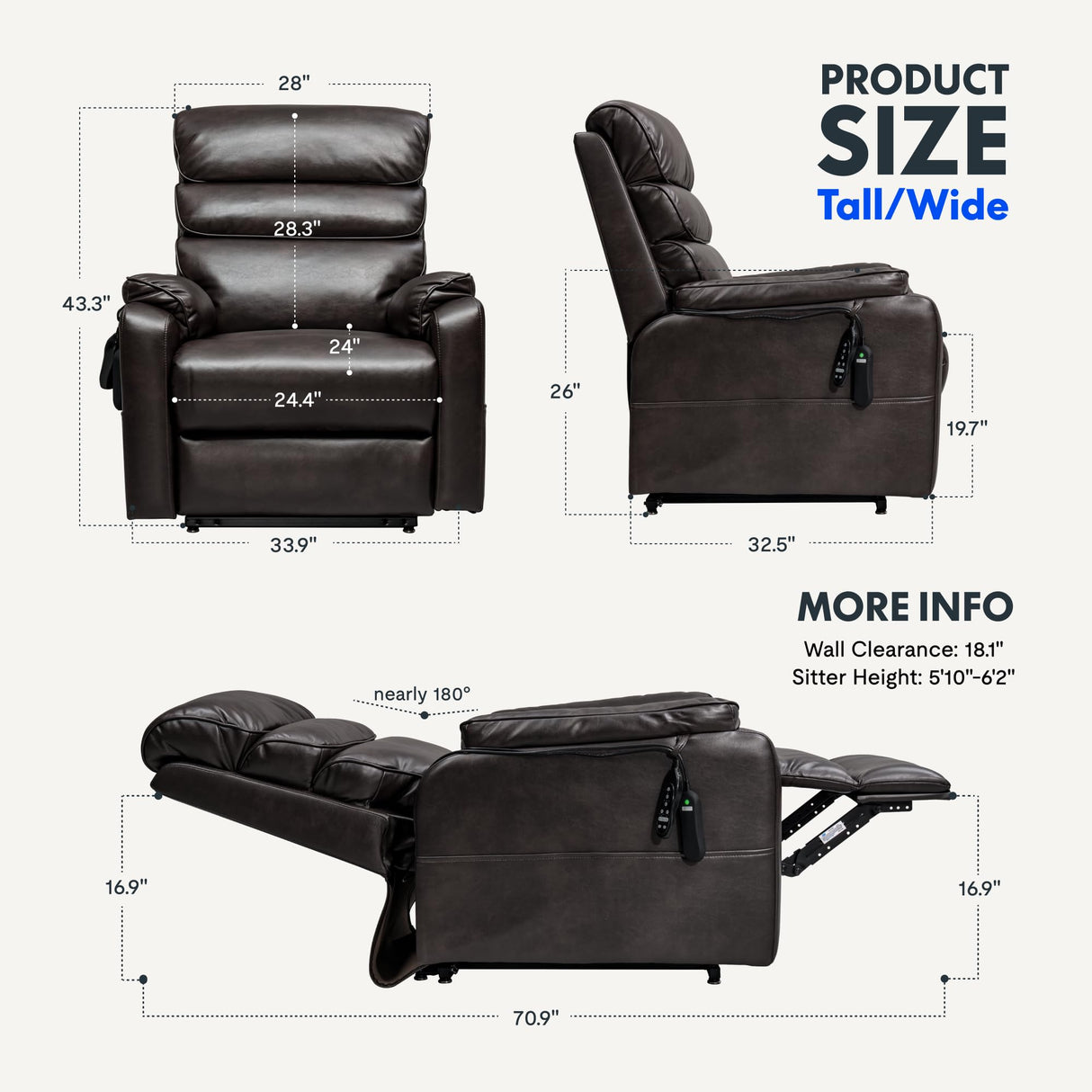 XL6 Dual Motor Power Lift Recliner Chair for Elderly, Lay Flat Sleeper Electric Recliner