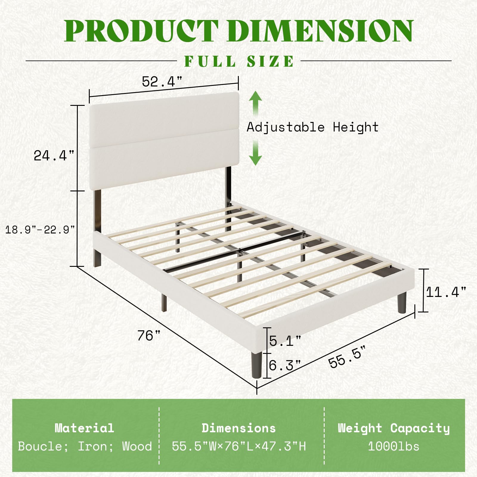 Full Size Boucle Upholstered Bed Frame,