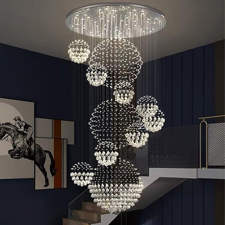 Modern Foyer Chandeliers for High Ceiling, Large Staircase Chandelier with Spiral Sphere