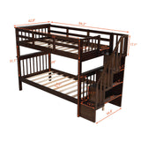 Twin Over Twin Bunk Bed with Storage Shelves Wood Bed Frame for Kids Boys Girls Teens