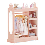 Kids Dress up Storage with Mirror, Kids Wardrobe with 3 Hooks, Kids Closet for Girls Boys