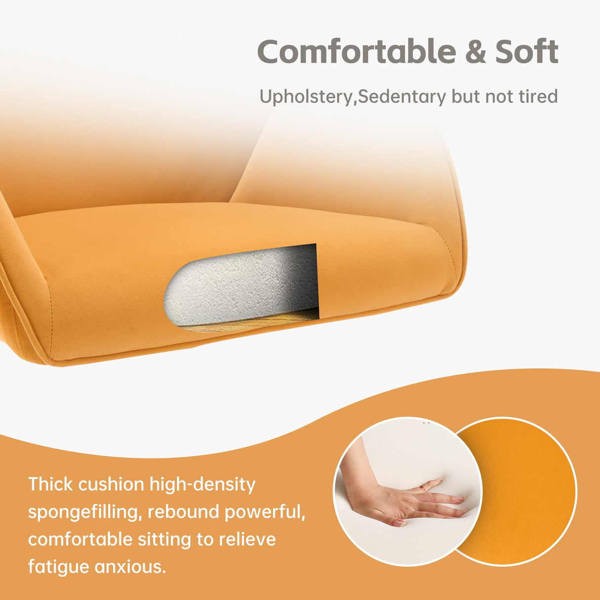 Velvet Home Office Desk Chair with Gold Wheels - Mustard