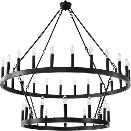 70 Inch Extra Large Wagon Wheel Chandelier 2 Tier 64-Lights Black Farmhouse Pendant