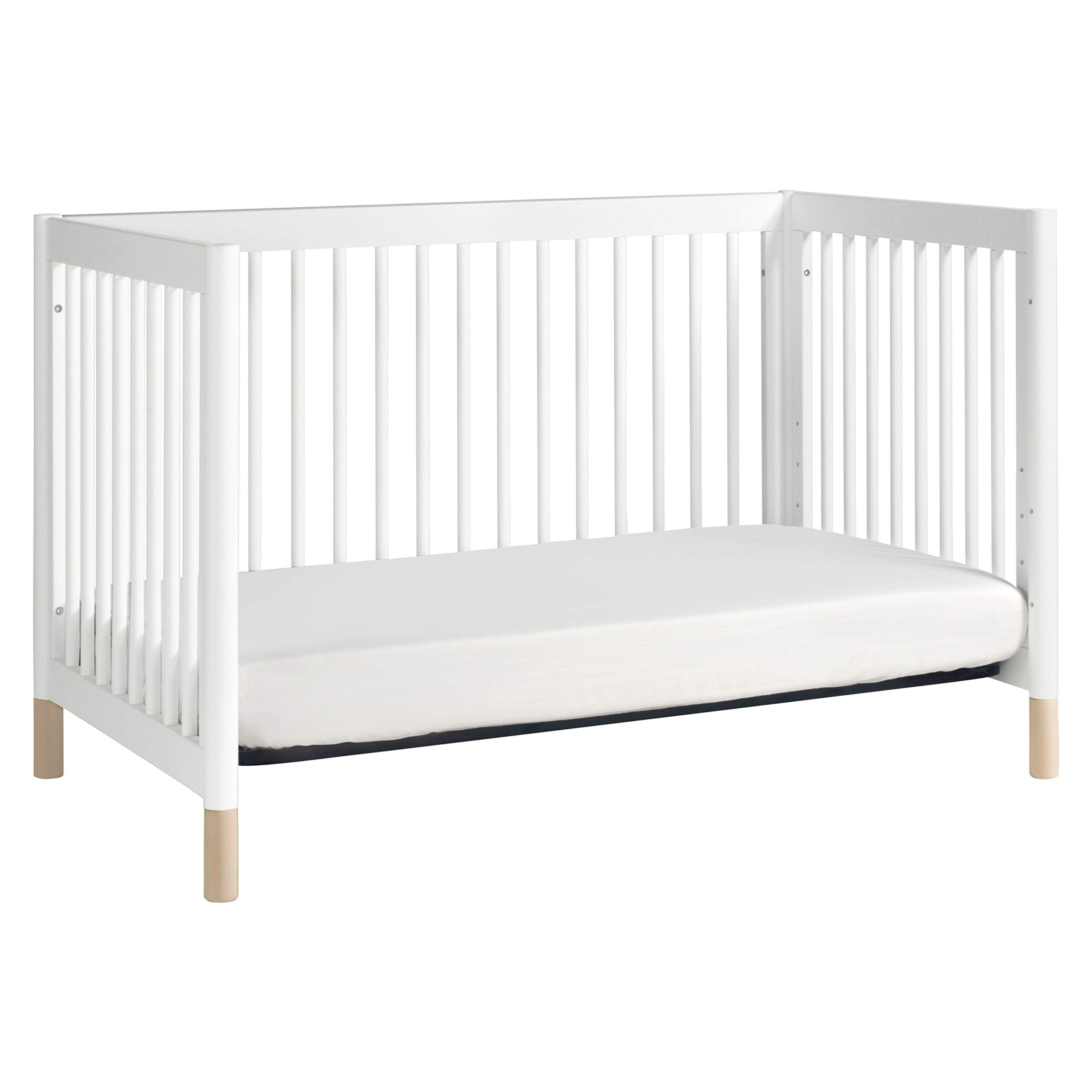 Gelato 4-in-1 Convertible Crib with Toddler Bed Conversion in White and Washed Natural