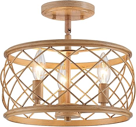 Gold Semi Flush Mount Ceiling Light, Industrial Vintage Close to Ceilinges for