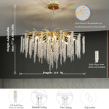 Crystal Tree Branches Chandeliers Gold Luxury Round Raindrop Pendant Light 12 Lights