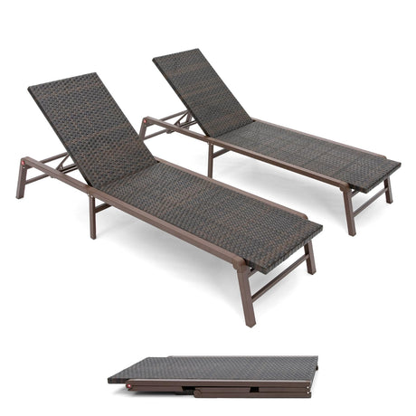 U ULAND Outdoor Chaise Lounges, Free-Assemble Patio Lounge Set of 2, Adjustable Backrest Recliners for Poolside Sunbathing Deck Yard Beach