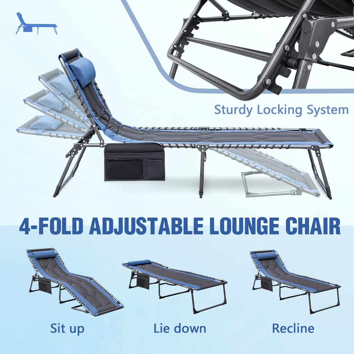 Fold Padded Portable Folding Outdoor Chaise Lounge Heavy Duty Reclining Chair