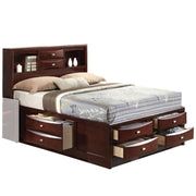 Benjara Panel Design Queen Size Bed with Bookcase and Drawers, Brown