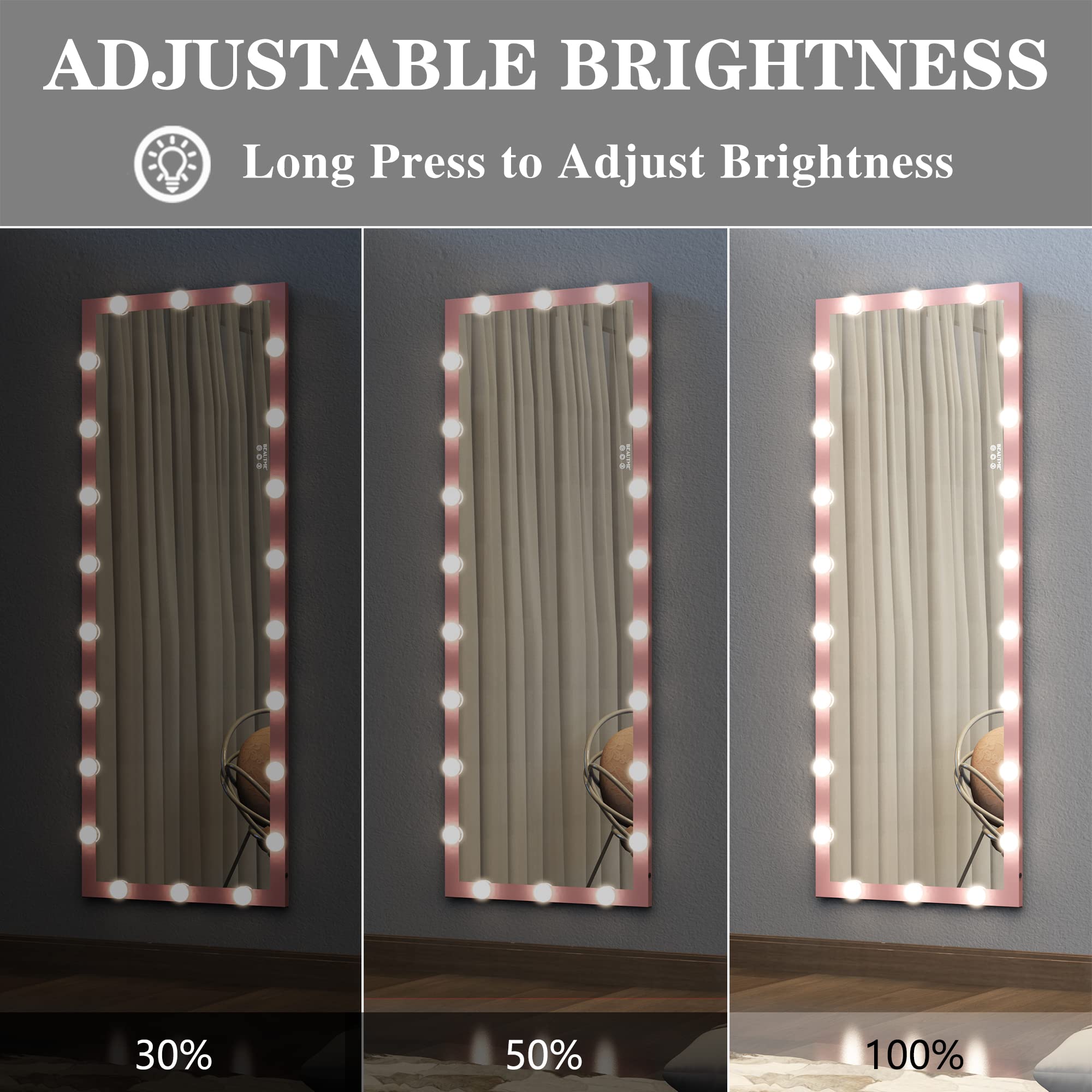 65" x 24" LED Full Length Mirror - Dimmable Standing & Wall Mount