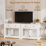 44" Large Dog Crate Furniture with Drawers - White Wooden Kennel End Table