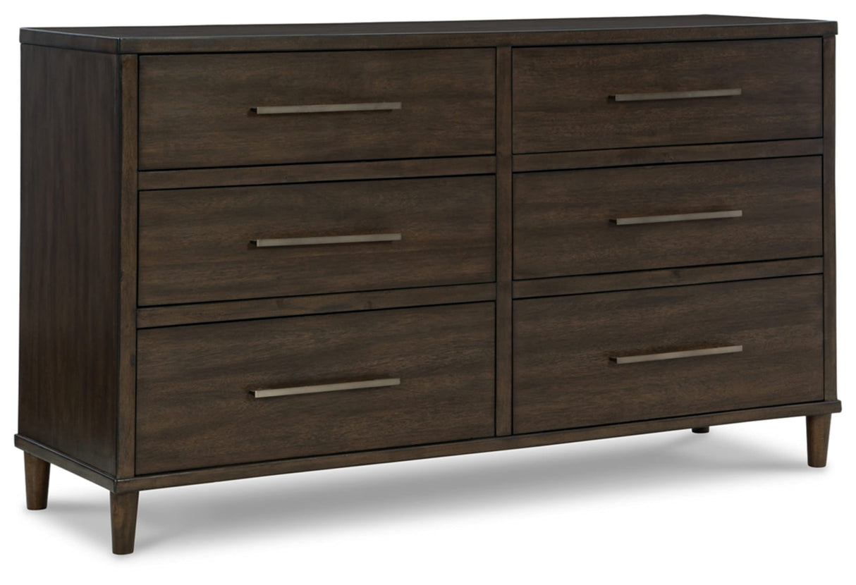 Design by Ashley Wittland Mid-Century Modern 6 Drawer Dresser, Dark Brown