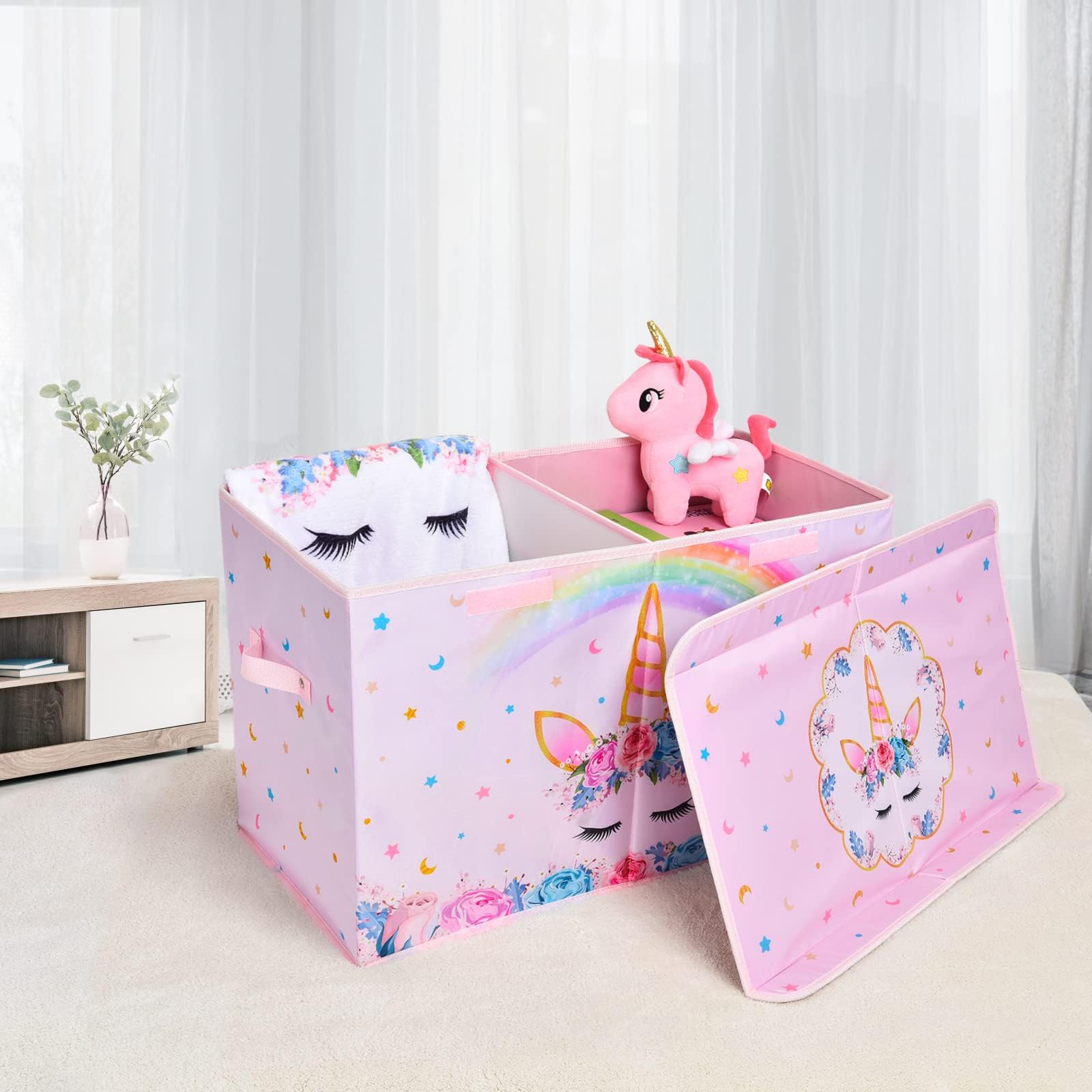 Collapsible Oxford Storage Bin with Handles 25" x 13" x 16" Toys Clothes Books Unicorn